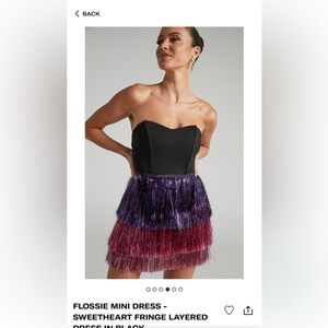 Flossie Mini Dress- Sweetheart Fringe Layered Dress in Black (Showpo) NWT